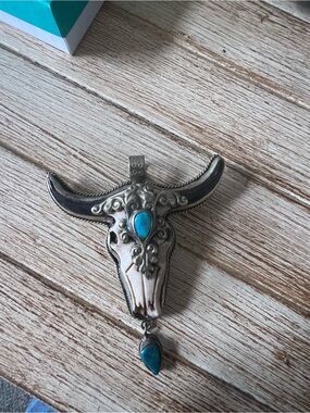 Tibetan silver Turquoise and bone Skull Pendant
